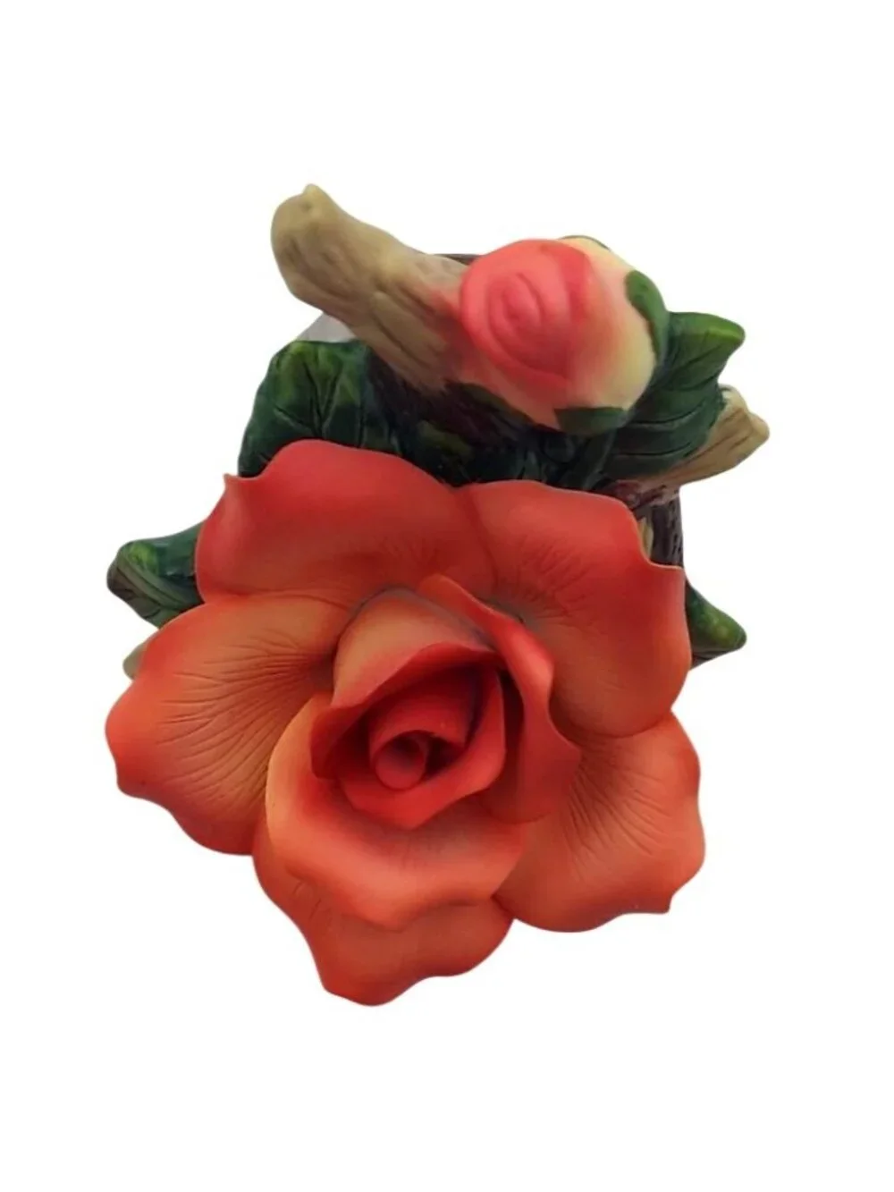 Capodimonte Style Porcelain Double Pink Rose on Branch Decorative Night Light
